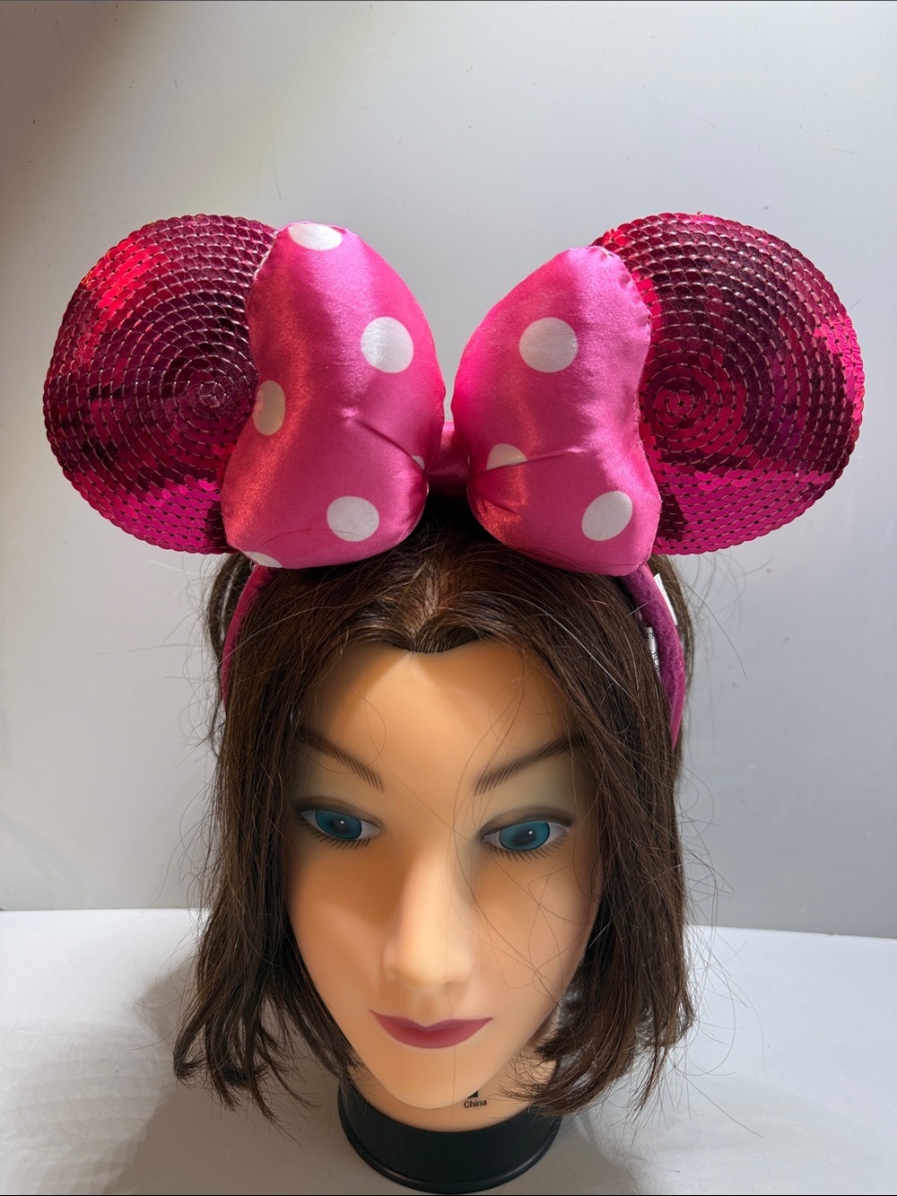 Disney Pink Sequin Minnie-Inspired Ears Headband with Polka Dot Bow